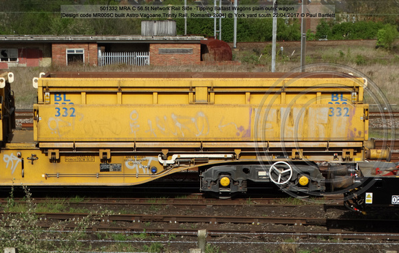 501332 MRA C 56.5t Network Rail Side -Tipping Ballast Wagons plain outer wagon [Design code MR005C built Astro Vagoane,Trinity Rail, Romania 2004] @ York yard south 2017-04-22 © Paul Bartlett [8w]