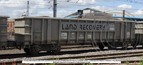 81 70 5932 698-0 Ealnos JNA 79.6t Land Recovery Ltd Tare 22.000kg Built W H Davis, Langwith Junct. --.9.2022 @ York Station 2023-08-11© Paul Bartlett w