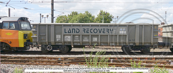 81 70 5932 713-7 Ealnos JNA 79.6t Land Recovery Ltd Tare 22.000kg Built W H Davis, Langwith Junct. 13.9.2022 @ York Station 2023-08-11 © Paul Bartlett [2w]
