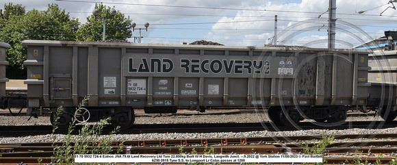 81 70 5932 724-4 Ealnos JNA 79.6t Land Recovery Ltd Tare 22.000kg Built W H Davis, Langwith Junct. --.9.2022 @ York Station 2023-08-11 © Paul Bartlett w