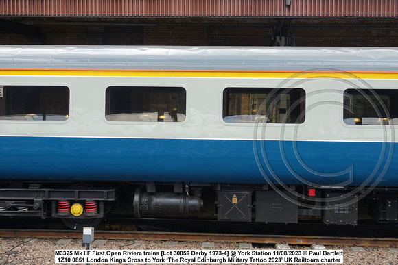 M3325 Mk IIF First Open Riviera trains [Lot 30859 Derby 1973-4] @ York Station 2023-08-11 © Paul Bartlett [3w]