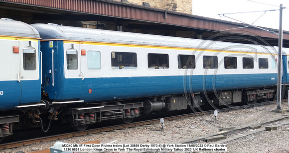 M3340 Mk IIF First Open Riviera trains [Lot 30859 Derby 1973-4] @ York Station 2023-08-11 © Paul Bartlett w