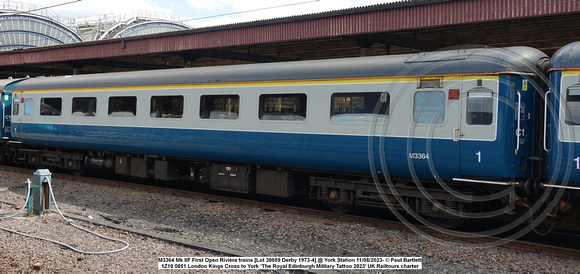 M3364 Mk IIF First Open Riviera trains [Lot 30859 Derby 1973-4] @ York Station 2023-08-11 © Paul Bartlett [3w]