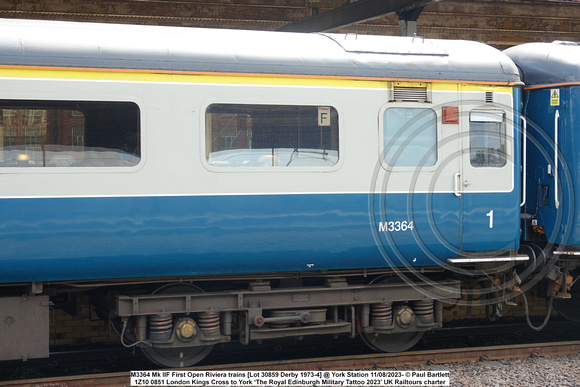 M3364 Mk IIF First Open Riviera trains [Lot 30859 Derby 1973-4] @ York Station 2023-08-11 © Paul Bartlett [2w]