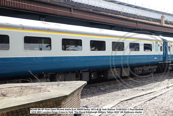 M3390 Mk IIF First Open Riviera trains [Lot 30859 Derby 1973-4] @ York Station 2023-08-11 © Paul Bartlett [1w]