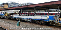BB97404 - Trinity Rail 60' Container Flat Wagon - Kirow Crane Support Wagon DRK81602 Des. Code KF022A 2001 @ York station 2023-08-09 © Paul Bartlett [3w]