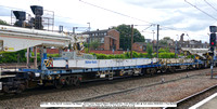 BB97404 - Trinity Rail 60' Container Flat Wagon - Kirow Crane Support Wagon DRK81602 Des. Code KF022A 2001 @ York station 2023-08-09 © Paul Bartlett [1w]