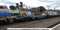 BB97412 66.7t KFA Trinity Rail 60' Container Flat Kirow Crane Support  DRK81611 tare 26.000kg [Des. Code KF022A 2005] @ York station 2023-08-09 © Paul Bartlett [1w]