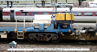 BB97412 66.7t KFA Trinity Rail 60' Container Flat Kirow Crane Support  DRK81611 tare 26.000kg [Des. Code KF022A 2005] @ York station 2023-08-09 © Paul Bartlett [9w]