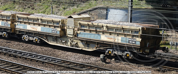 501033 MRA (A) 56.5T Network Rail Ballast side tippler 2001Tare 32.450kg Job 6012 Thrall Europa @ Holgate Junction 2021-04-19 © Paul Bartlett w
