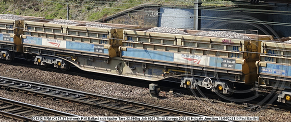 501212 MRA (C) 57.3T Network Rail Ballast side tippler Tare 32.540kg Job 6012 Thrall Europa 2001 @ Holgate Junction 2021-04-19 © Paul Bartlett  w