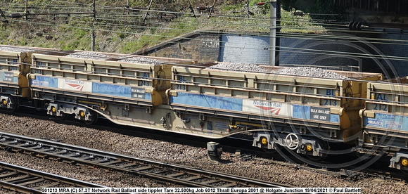 501213 MRA (C) 57.3T Network Rail Ballast side tippler Tare 32.500kg Job 6012 Thrall Europa 2001 @ Holgate Junction 2021-04-19 © Paul Bartlett w