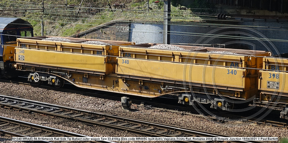 501340 MRA(E) 56.5t Network Rail Side Tip Ballast outer wagon Tare 33-410kg [Des code MR005C built Astro Vagoane,Trinity Rail, Romania 2004] @ Holgate Junction 2021-04-19 © Paul Bartlett  w