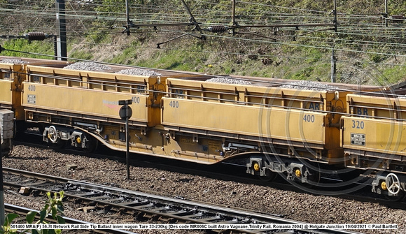 501400 MRA(F) 56.7t Network Rail Side Tip Ballast inner wagon Tare 33-230kg [Des code MR006C built Astro Vagoane,Trinity Rail, Romania 2004] @ Holgate Junction 2021-04-19 © Paul Bartlett [1w]