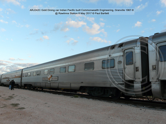 ARJ242C Gold Dining car Indian Pacific built Commonwealth Engineering, Granville 1967-8 @ Rawlinna Station 8 May 2017 © Paul Bartlett [1]
