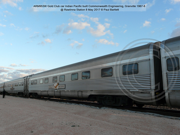 ARM953W Gold Club car Indian Pacific built Commonwealth Engineering, Granville 1967-8 @ Rawlinna Station 8 May 2017 © Paul Bartlett [1]