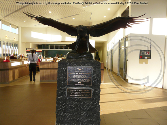 Wedge tail eagle bronze by Silvio Apponyi Indian Pacific @ Adelaide Parklands terminal 9 May 2017 © Paul Bartlett