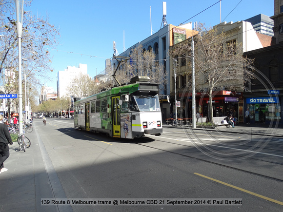 139 Route 8 Melbourne trams @ Melbourne CBD 21 September 2014 © Paul Bartlett [1]