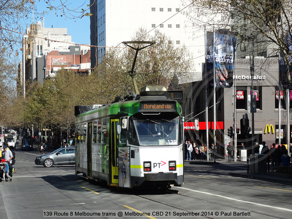 139 Route 8 Melbourne trams @ Melbourne CBD 21 September 2014 © Paul Bartlett [2]