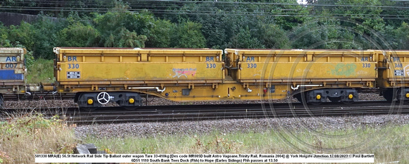 501330 MRA(E) 56.5t Network Rail Side Tip Ballast outer wagon Tare 33-410kg [Des code MR005D built Astro Vagoane,Trinity Rail, Romania 2004] @ York Holgate Junction 2023-08-17 © Paul Bartlett w