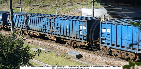 610386 FCA 60ft Bogie Container Flat (2-unit) Job 6008 built Thrall York 2001 + Efw waste containers A114 @ Holgate Junction 2021-04-22 © Paul Bartlett w