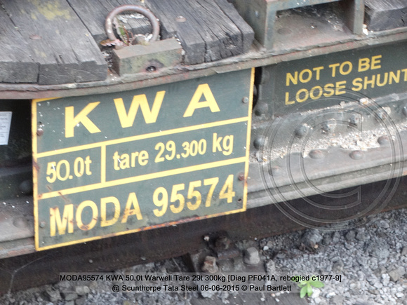 MODA95574 KWA 50.0t Warwell Tare 29t 300kg [Diag PF041A, rebogied c1977-9] @ Scunthorpe Tata Steel 2015-06-06 © Paul Bartlett w