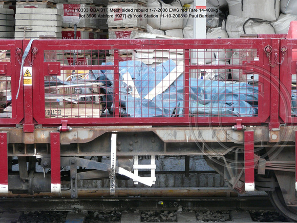 110333 OBA 31T Mesh sided rebuild 1-7-2008 EWS red Tare 14-400kg [lot 3909 Ashford 1977] @ York Station 2008-10-11 © Paul Bartlett [5w]