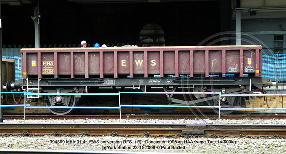 394309 MHA 31.4t  EWS conversion RFS (E) Doncaster 1998 on HAA frame Tare 14-600kg @ York Station 2008-10-23 © Paul Bartlett