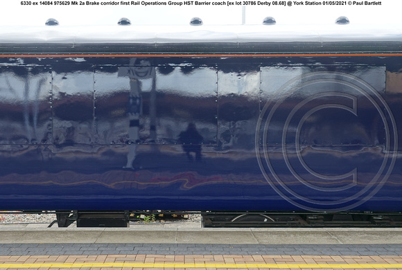 6330 ex 14084 975629 Mk 2a Brake corridor first Rail Operations Group HST Barrier coach [ex lot 30786 Derby 08.68] @ York Station 2021-05-01 © Paul Bartlett [7w]