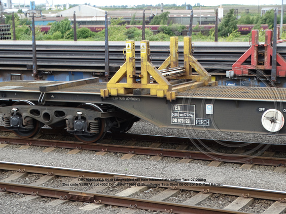 DB979128 YEA 54.8t Longwelded rail train intermediate wagon Tare 27-200kg @ Scunthorpe Tata Steel 2015-06-06 © Paul Bartlett [4w]