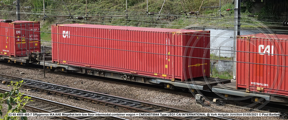33 68 4909 485-7 Sffggmrrss IKA AAE Megafret twin low floor intermodal container wagon + CNEU4575944 Type LEG1 CAI INTERNATIONAL @ York Holgate Junction 2021-05-01 © Paul Bartlett w