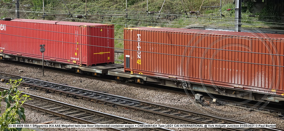 33 68 4909 558-1 Sffggmrrss IKA AAE Megafret twin low floor intermodal container wagon + CNEU4561431 Type LEG1 CAI INTERNATIONAL @ York Holgate Junction 2021-05-01 © Paul Bartlett w