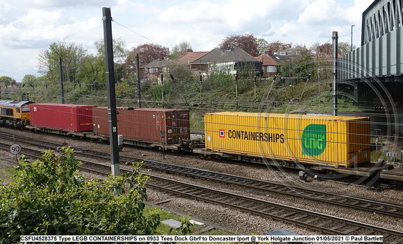 CSFU4528375 Type LEGB CONTAINERSHIPS on 0933 Tees Dock Gbrf to Doncaster Iport @ York Holgate Junction 2021-05-01 © Paul Bartlett w