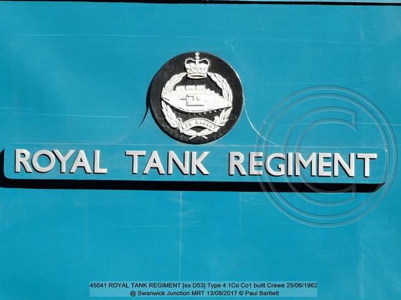45041 ROYAL TANK REGIMENT [ex D53] Type 4 1Co Co1 built Crewe 1962-06 @ Swanwick Junction MRT 2017-08-12 © Paul Bartlett [7w]