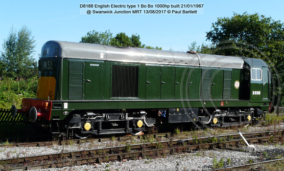 D8188 English Electric type 1 Bo Bo 1000hp built 1967-01 @ Swanwick Junction MRT 2017-08-13 © Paul Bartlett [1w]