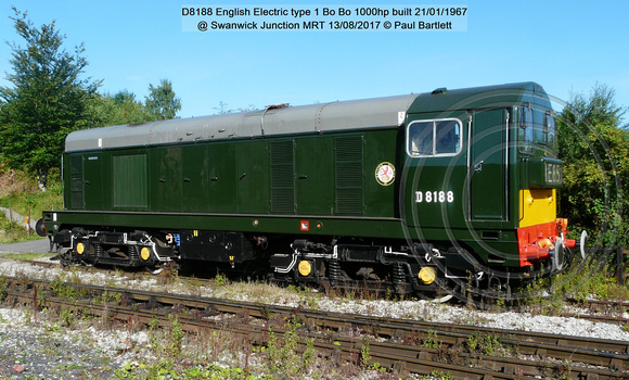 D8188 English Electric type 1 Bo Bo 1000hp built 1967-01 @ Swanwick Junction MRT 2017-08-13 © Paul Bartlett [2w]