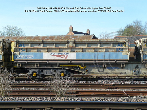 501154 AL154 MRA C Network Rail Ballast side tippler Job 6012 Thrall Europa 2001 @ York Network Rail works reception 2017-03-26 © Paul Bartlett [3w]