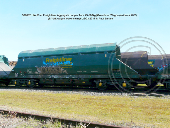 369002 HIA 66.4t Freightliner Aggregate hopper [Greenbrier Wagonyswidnica 2005]  @ York wagon works sidings 2017-03-26 © Paul Bartlett [1w]