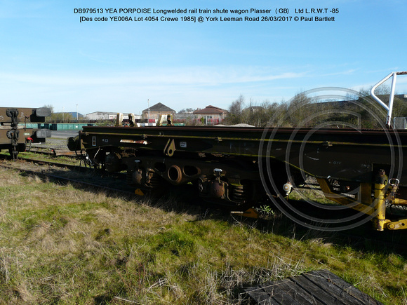 DB979513 YEA PORPOISE LRT shute wagon Plasser (GB) [Des code YE006A Lot 4054 Crewe 1985] @ York Leeman Road 2017-03-26 © Paul Bartlett [1w]