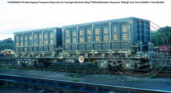THOM28000 PTA Side tipping Thompson Mag Lime for Carnegie Montrose Diag PT005A [Standard, Heywood 1985] @ Tyne Yard 88-09-23 © Paul Bartlett [1w]