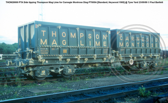 THOM28000 PTA Side tipping Thompson Mag Lime for Carnegie Montrose Diag PT005A [Standard, Heywood 1985] @ Tyne Yard 88-09-23 © Paul Bartlett [2w]