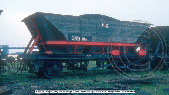 357149 HAA Original body tare 13-300kg Lot 3788 Shildon 1972 @ Manvers Main Colliery 87-08-26 © Paul Bartlett w