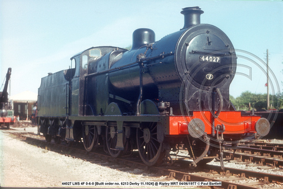 44027 LMS 4F 0-6-0 [Built order no. 6213 Derby 11.1924] @ Ripley MRT 1977.06.04 © Paul Bartlett [1w]