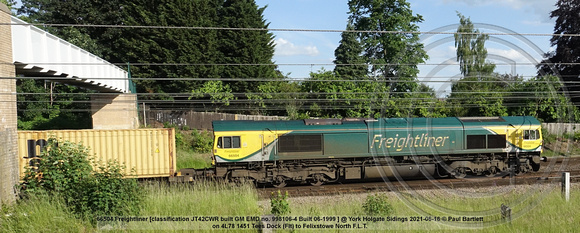 66504 Freightliner [classification JT42CWR built GM EMD no. 998106-4 Built 06-1999 ] @ York Holgate Sidings 2021-06-16 © Paul Bartlett [4w]