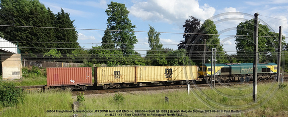 66504 Freightliner [classification JT42CWR built GM EMD no. 998106-4 Built 06-1999 ] @ York Holgate Sidings 2021-06-16 © Paul Bartlett [7w]
