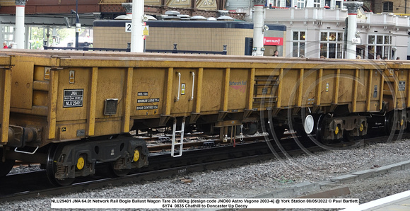 NLU29401 JNA 64.0t Network Rail Bogie Ballast Wagon Tare 26.000kg [design code JNO60 Astro Vagone 2003-4] @ York Station 2022-05-08 © Paul Bartlett [1w]