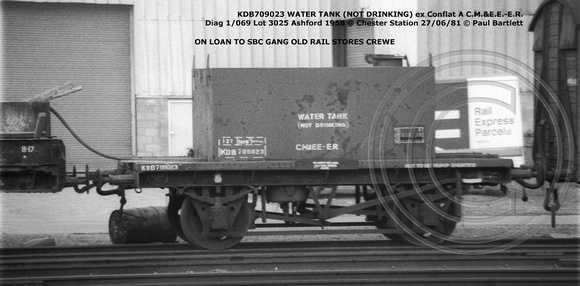 KDB709023 WATER TANK ex Conflat A @ Chester Station 81-06-27 © Paul Bartlett W