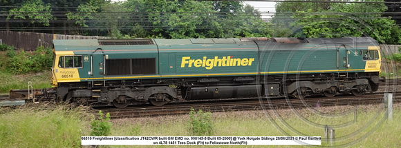 66510 Freightliner [classification JT42CWR built GM EMD no. 998145-5 Built 05-2000] @ York Holgate Sidings 2021-06-28 © Paul Bartlett [2w]