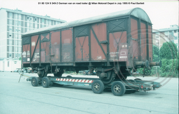 01 80 124 9 349-2 German van on road trailer @ Milan Motorail Depot in July 1995 © Paul Bartlett w