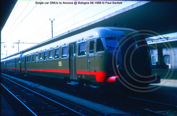 Single car DMUs to Ancona @ Bologna 08-1968 © Paul Bartlett w